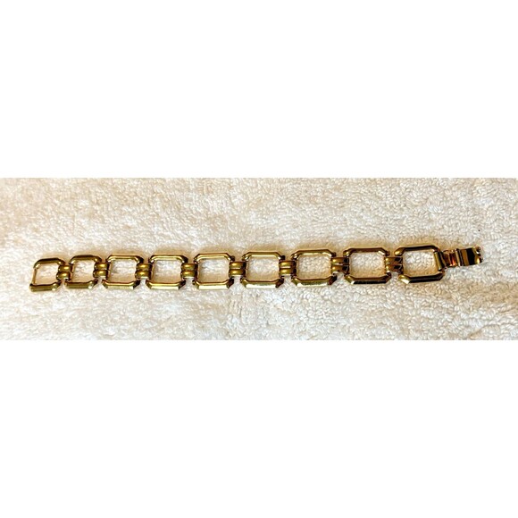 Vintage Monet Gold-Tone Geometric Link Bracelet 1970s Bold Statement - Picture 5 of 10
